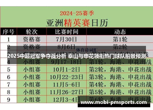 2025中超冠军争夺战分析 泰山与申花领衔热门球队前景预测